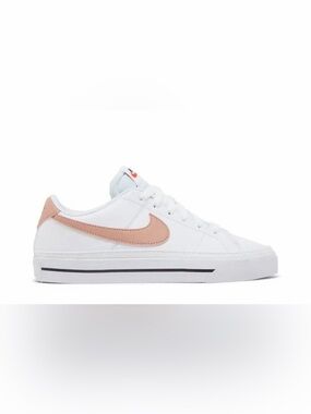 Nike Legacy White Low-Top Sneakers with Blush Pink Swoosh